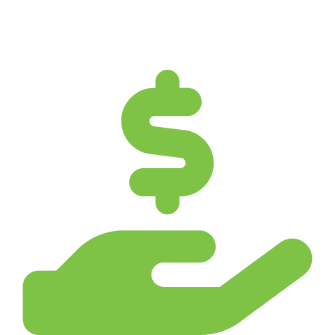 Dollar sign above a hand icon
