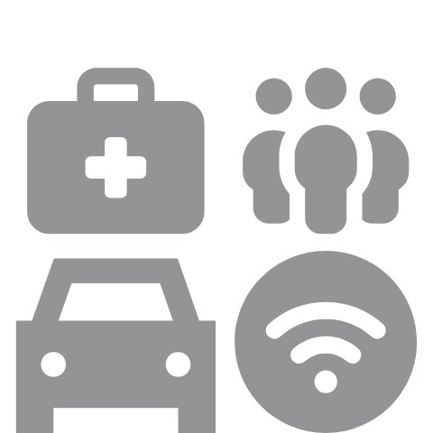 Medical bag, people, car, and wireless icon